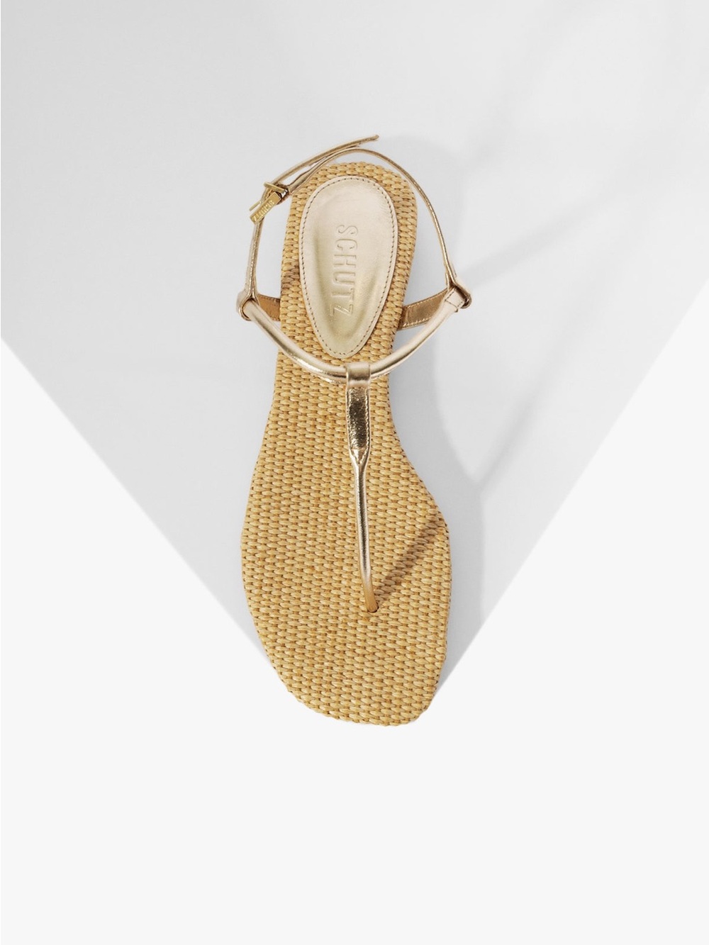 Schutz ELSHA FLAT SANDAL Metallic Gold Strappy Flat Size 8.5 NWOB